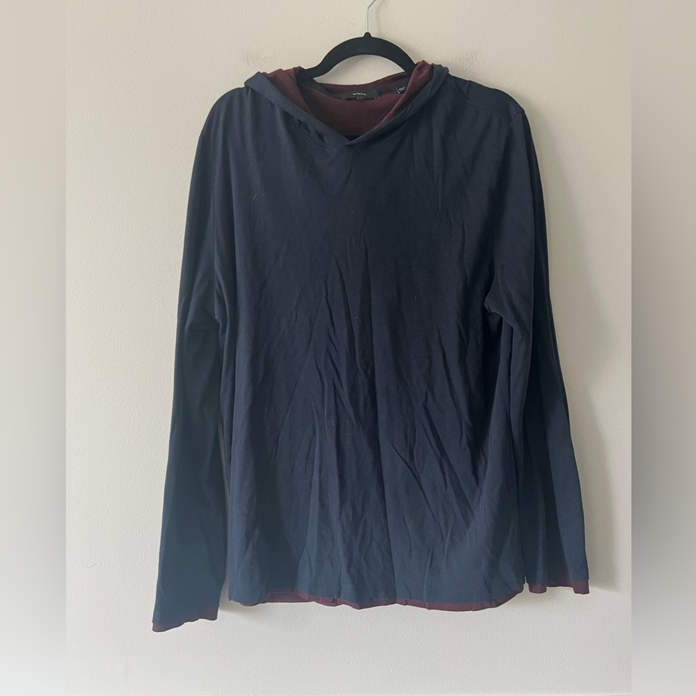 Vince Reversible Hoodie Long Sleeve Top Pima Cotton Lightweight Pullover Size L